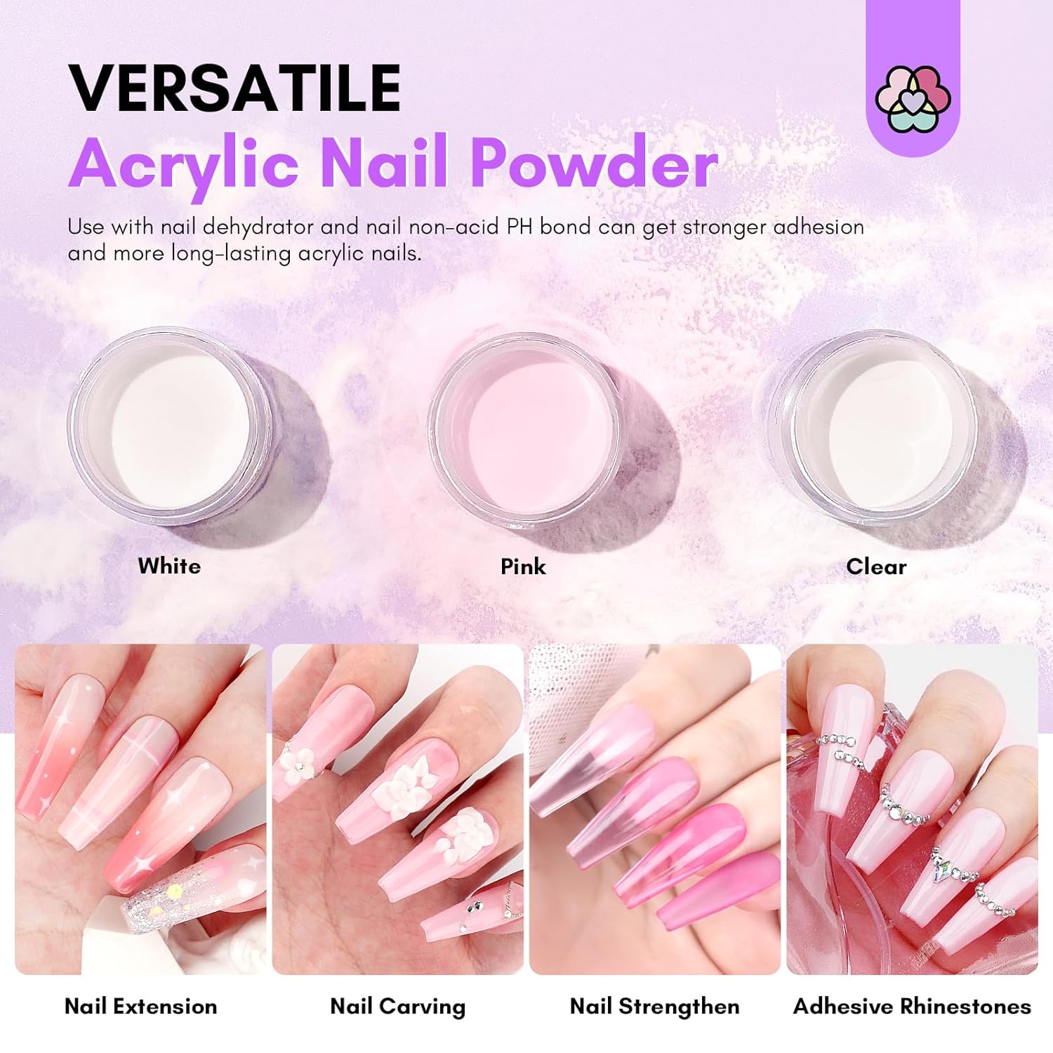 SAVILAND Kit de uñas acrílicas para práctica de uñas, 3 colores de polvo acrílico y 4.1 fl oz de líquido acrílico con cepillo acrílico para