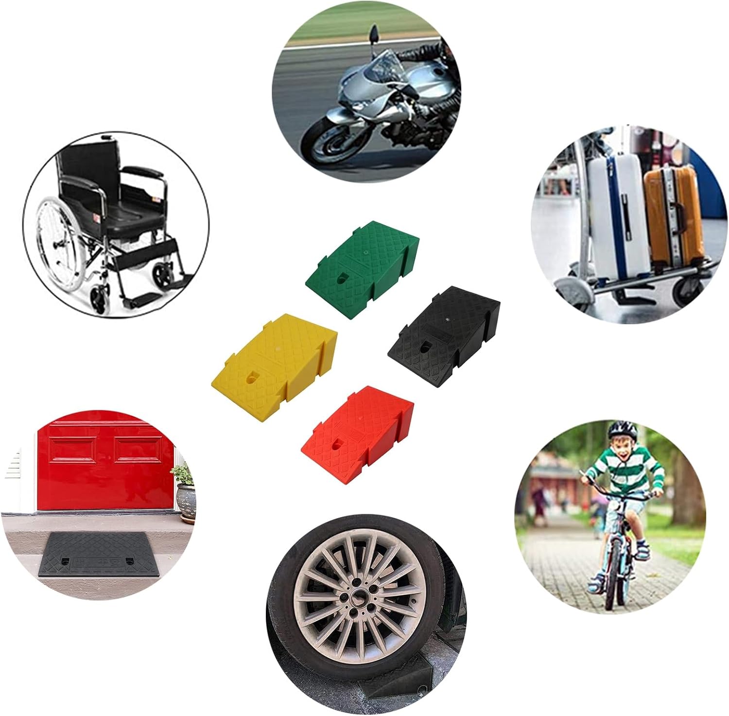 Rampa de entrada para vehículos de automóvil, 2 unidades3 rampas de goma resistentes para bordillos, para automóviles, sillas de ruedas, scooter,