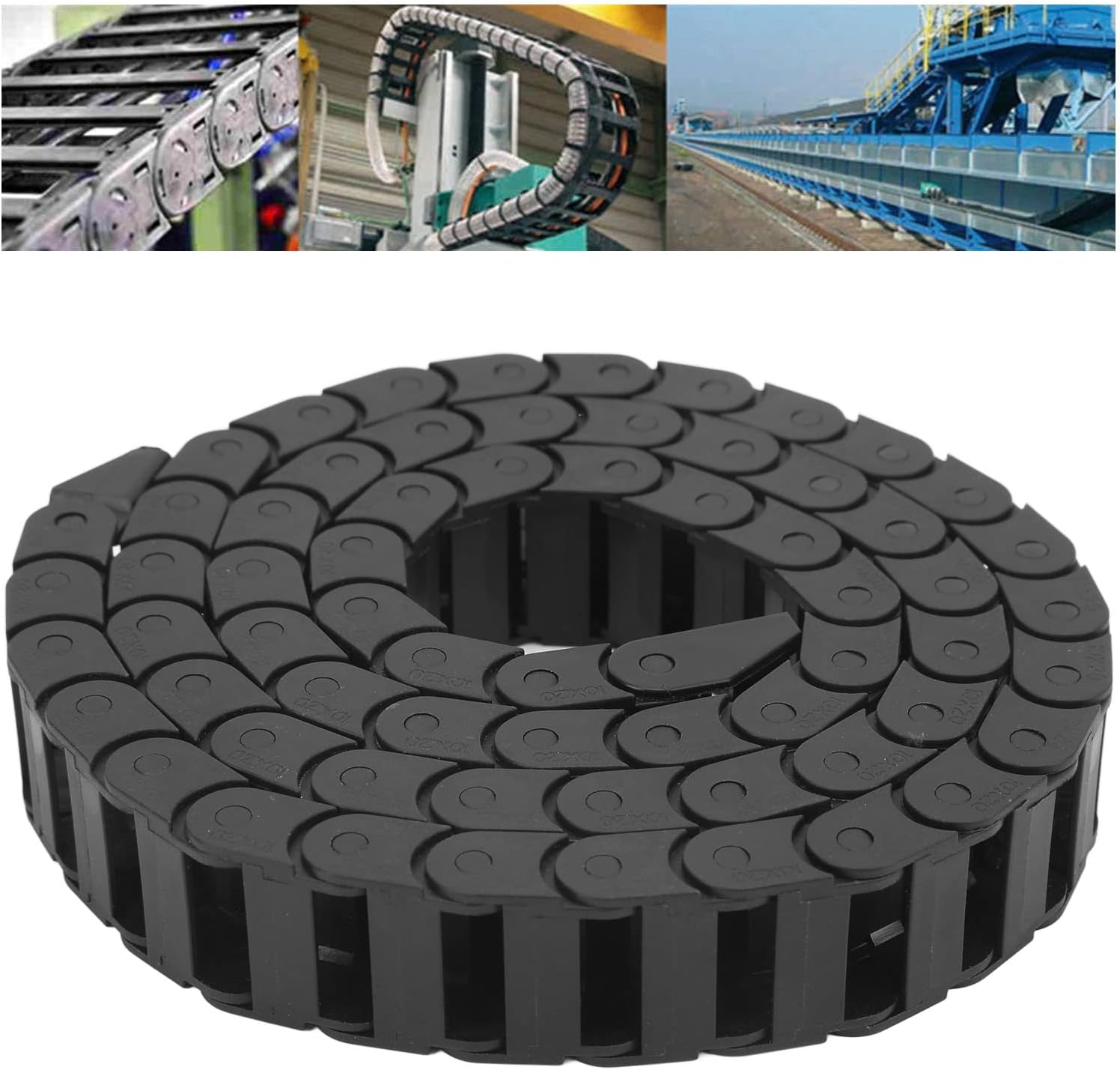 Cadena de arrastre portador Cable de alambre de cadena de plástico para CNC con conector final Tipo puente 3.3 ft largo negro