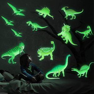 MESU Calcomanías de dinosaurio que brillan en la oscuridad, calcomanías de pared luminosas para decoración de techo para habitación de niños, MESU Calcomanías de dinosaurio que brillan en la oscuridad, calcomanías de pared luminosas para decoración de techo para habitación de niños,