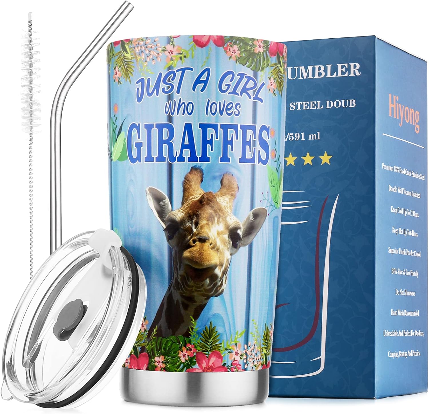 Vaso de jirafa para mujer, taza de acero inoxidable de 20 onzas con texto en inglés “You Are Amazing Gifts for Daughter Cute Animal Coffee Cup with