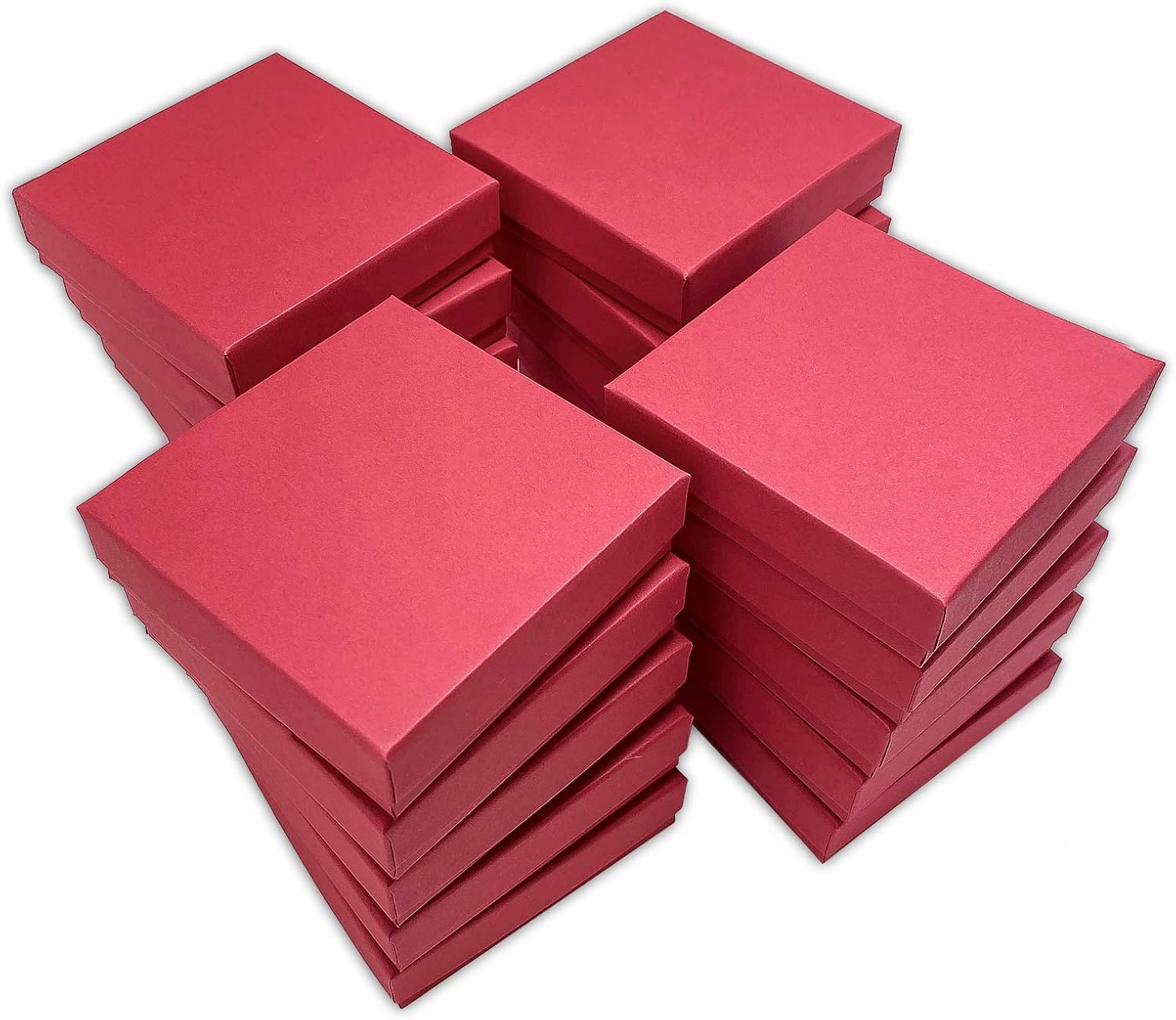TheDisplayGuys – Paquete de 25 cajas de regalo de papel de cartón relleno de algodón #33, color rojo mate (3.5 x 3.5 x 1.0 pulgadas), para regalo,