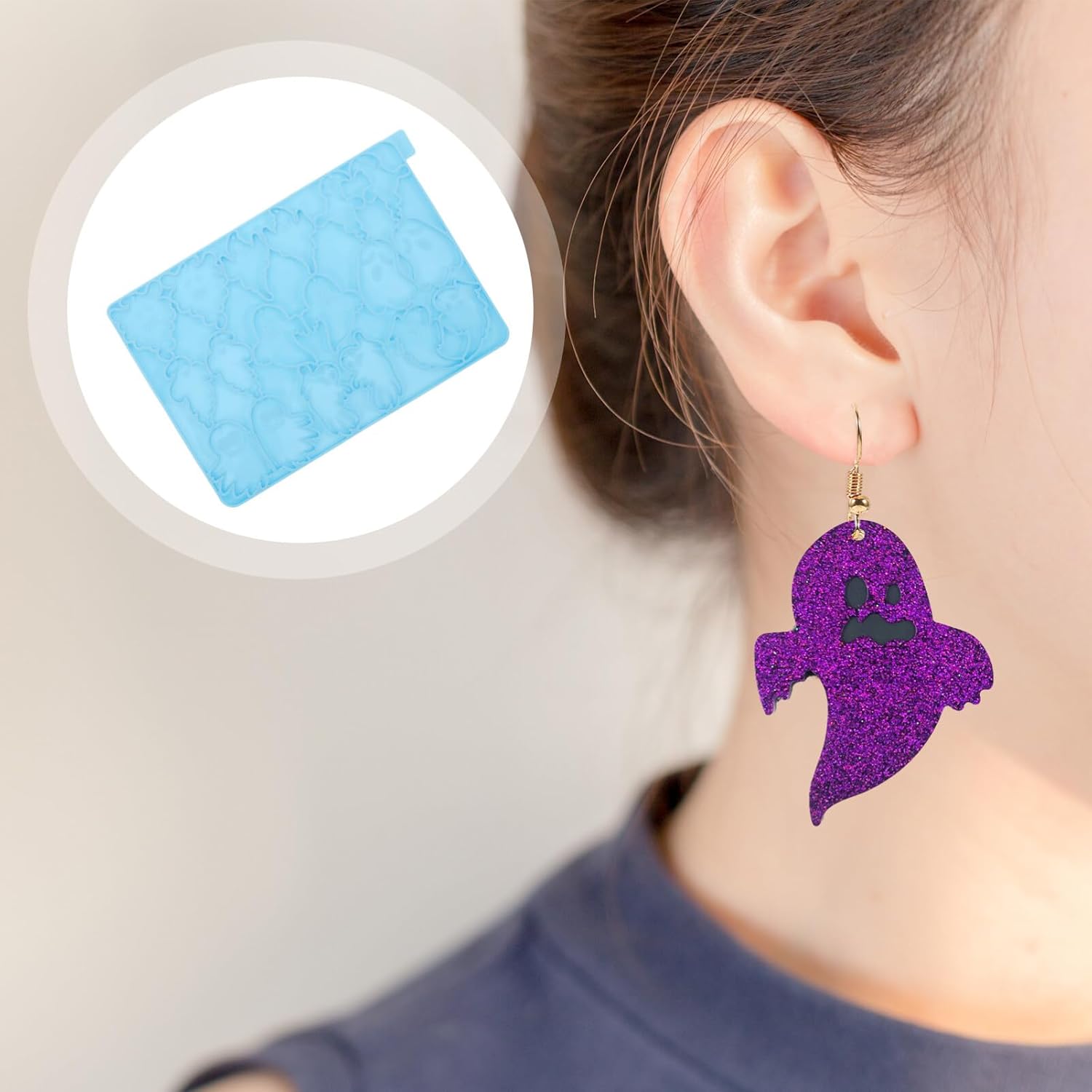 Angoily Molde de silicona de fantasma de Halloween, moldes de resina para aretes con agujero, moldes de fundición de epoxi para bricolaje,