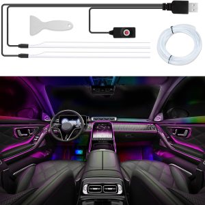 Tira de luces LED para interiores de automóvil, fibra óptica, RGB multicolor, 2 en 1, kit de iluminación ambiental 2 en 1, luces de neón para Tira de luces LED para interiores de automóvil, fibra óptica, RGB multicolor, 2 en 1, kit de iluminación ambiental 2 en 1, luces de neón para
