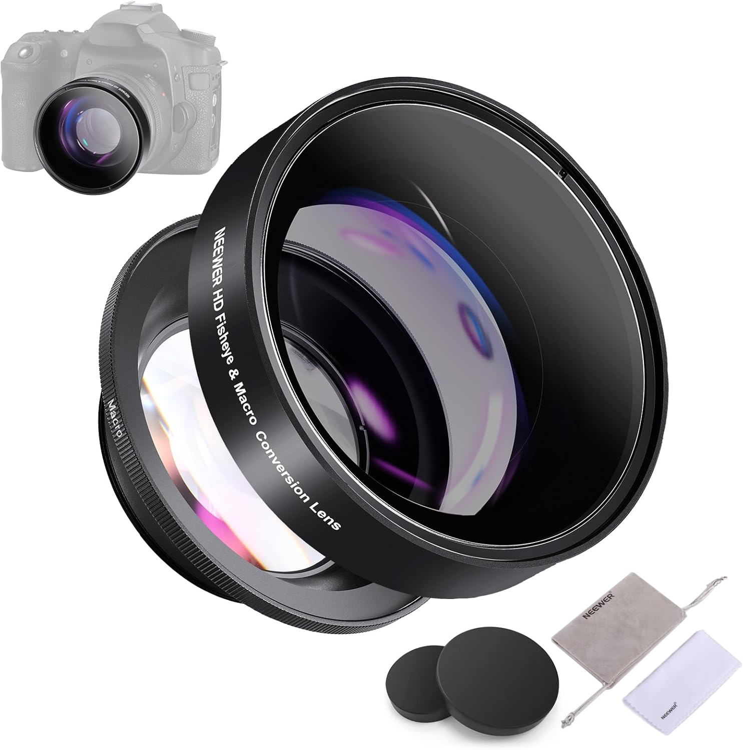 NEEWER Lente gran angular y macro HD 2 en 1 de 2.283 in 0.43X, lente ultra gran angular con longitud focal de 0.709 in compatible con Canon EOS T7