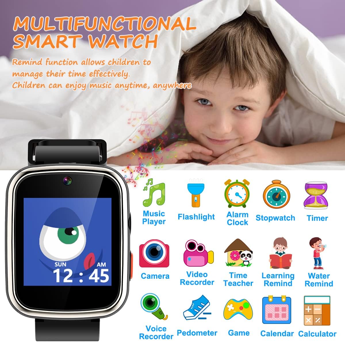 Reloj inteligente para niños de 3 a 10 años de edad, pantalla táctil HD de 1.54 pulgadas, con cámara doble, juegos, reproductor de música,