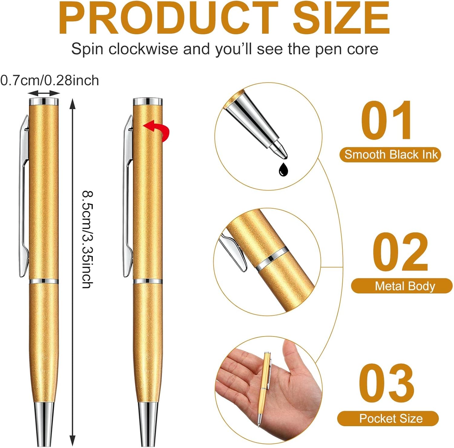 16 mini bolígrafos pequeños, bolígrafos cortos a granel, mini bolígrafos de metal pequeños de acero inoxidable con accesorios de cobre para