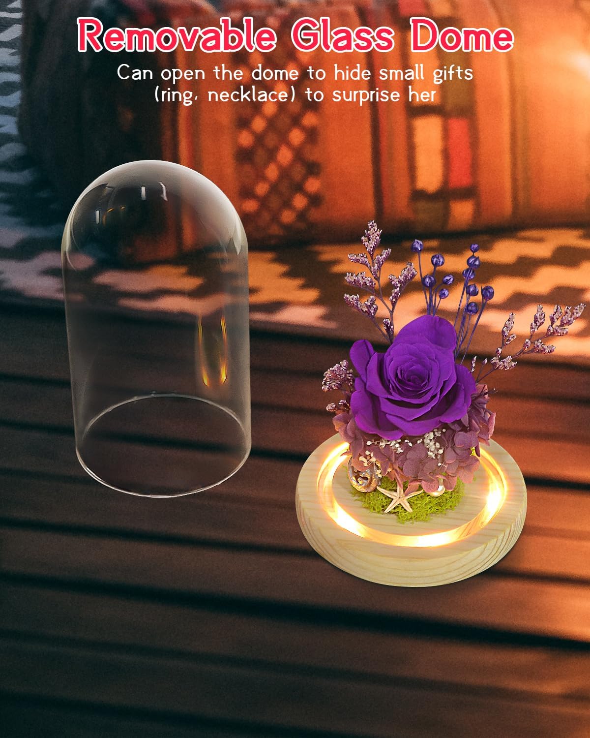 Flores de rosas preservadas, regalos de rosas de la Bella y la Bestia para mujeres, regalos de rosas eternas para ella, regalo de rosa de cristal