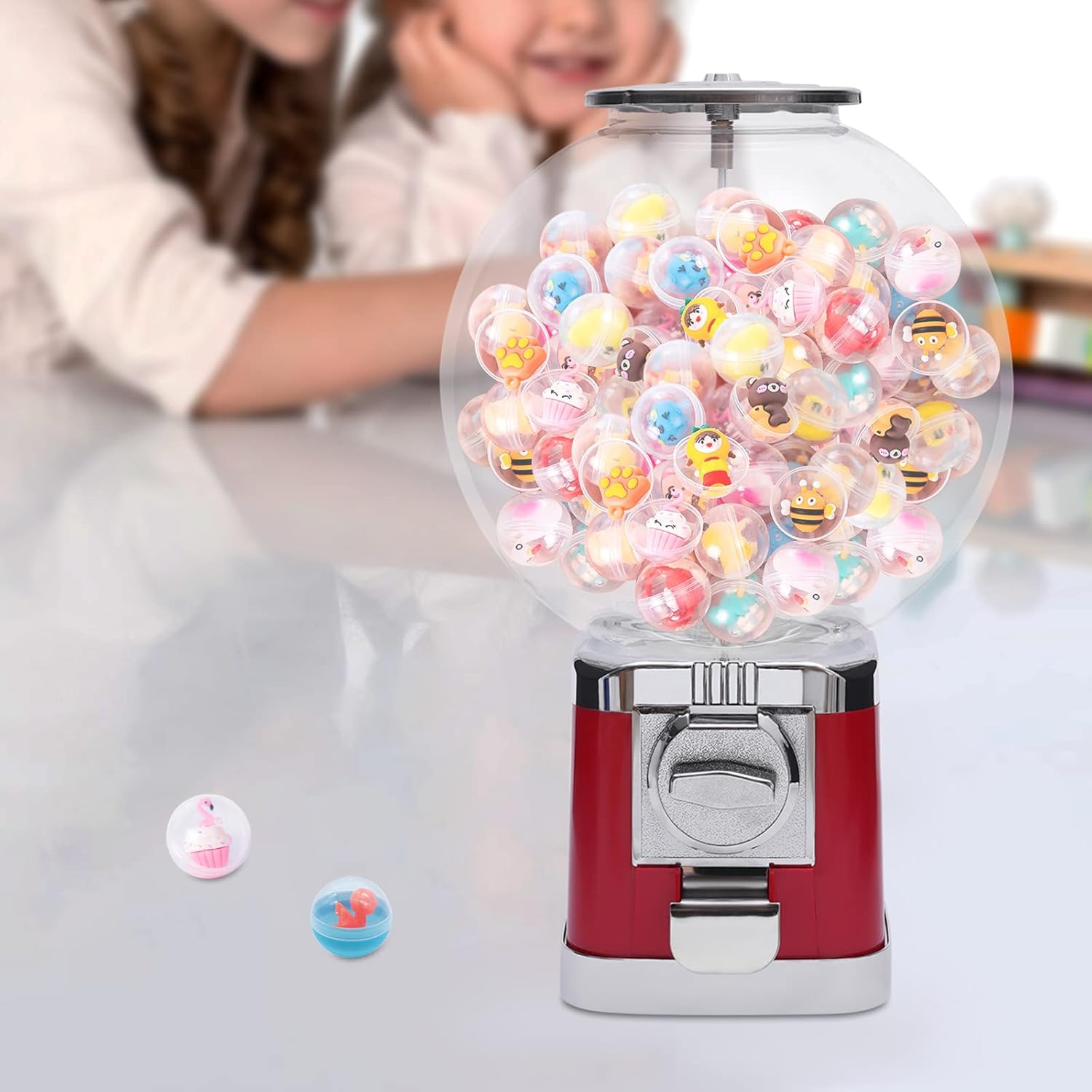 Máquinas expendedoras rojas, máquina de chicles de caramelo para caramelos de 1.26 pulgadas, dispensador de caramelos de goma de mascar para niños,