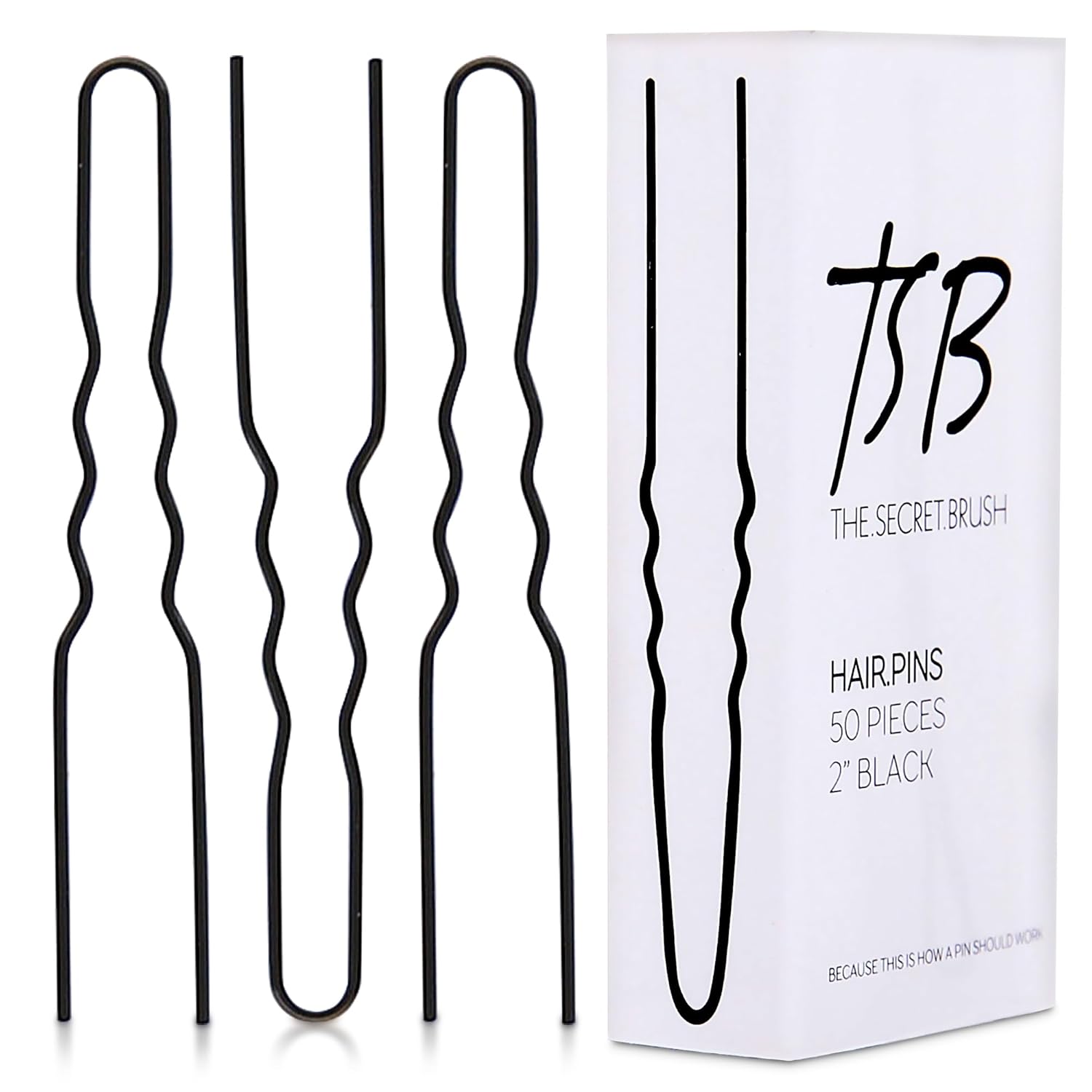 TSB NUSA No.2 – Juego de horquillas negras flexibles de 50 a 2.0 pulgadas, estilo vintage, sujeción fuerte, diseño cómodo y elegante, puntas pulidas