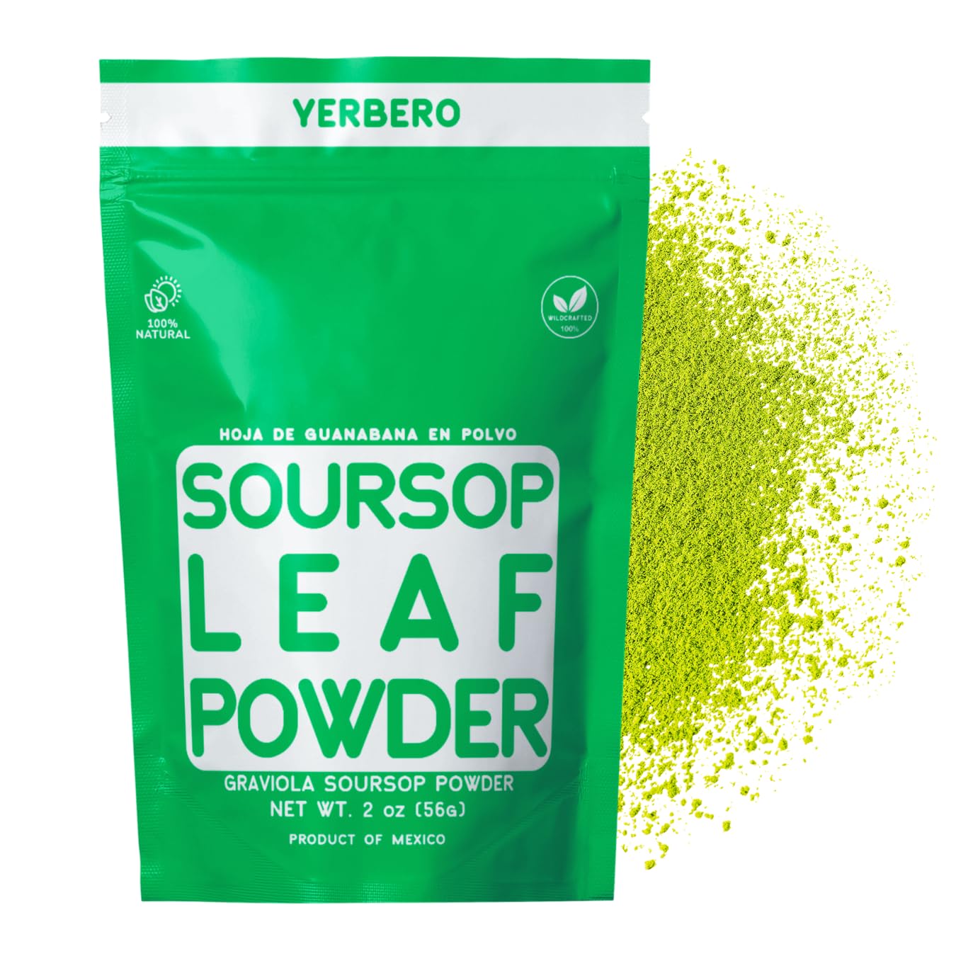 Yerbero – Polvo de guanábana de graviola seca de primera calidad, 2 oz (56 g) Hoja de Guanabana En Polvo, 100% Natural Delicioso Té Fresco  De