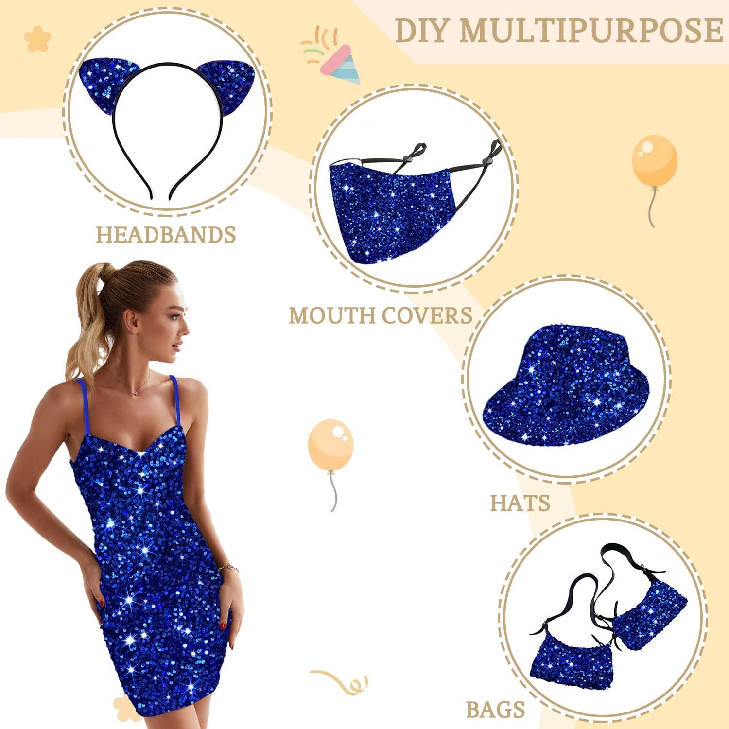 MODFUNS The Yard – Tela de terciopelo de lentejuelas azul rey de 4 yardas, tela elástica con purpurina metálica, material de lentejuelas metálicas