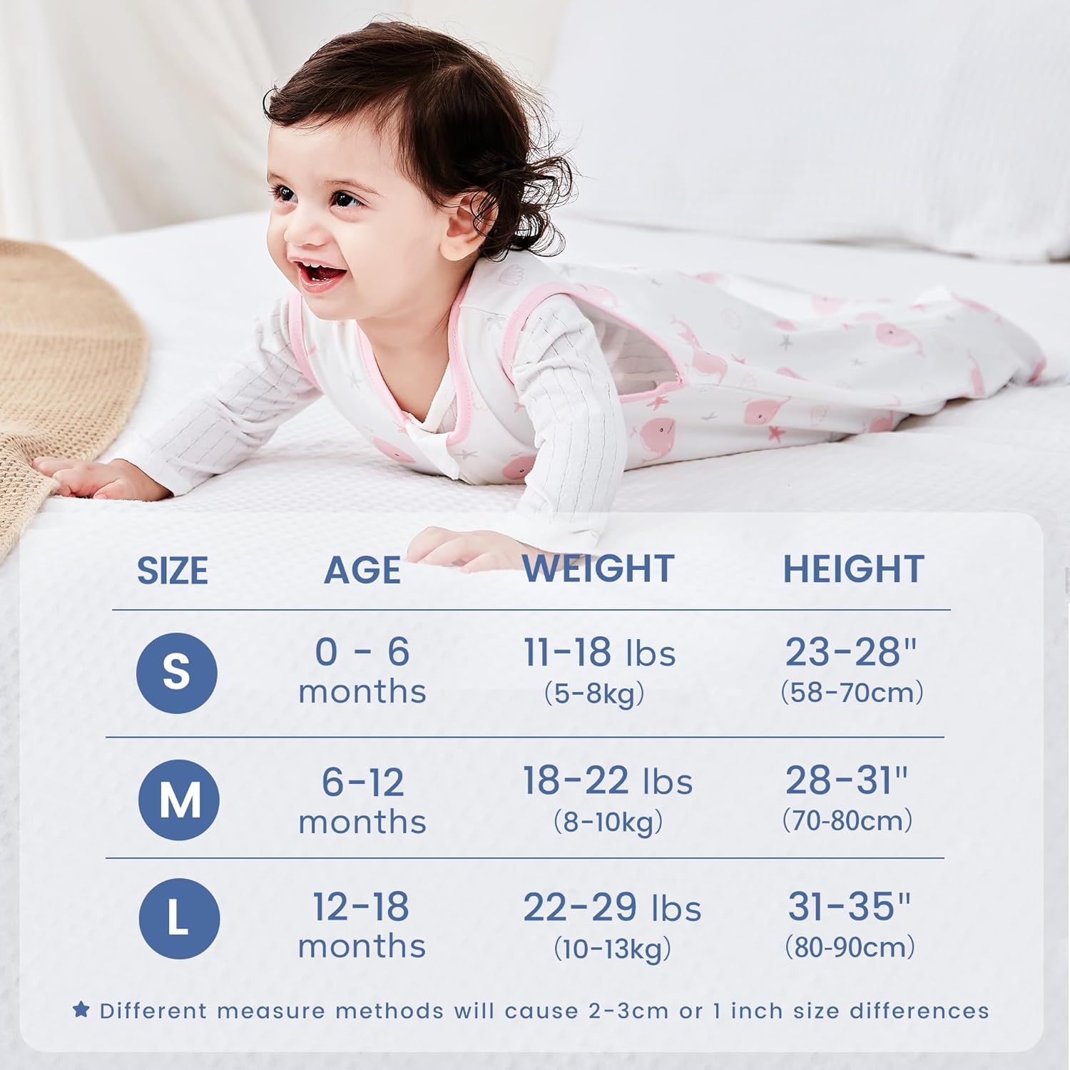 ZIGJOY Saco de dormir para bebé, 0.5 TOG, saco de dormir de 12 a 18 meses, 100% algodón, saco de dormir ligero para niños pequeños con cremallera de