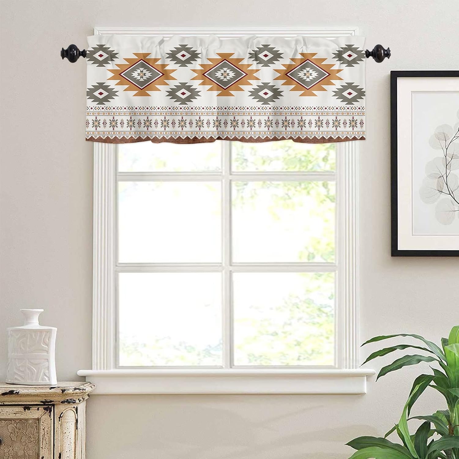 Cenefa de cortina para decoración de ventana de cocina, estilo bohemio de Tribus indígenas en el suroeste de América 54 x 18 pulgadas, cortinas de