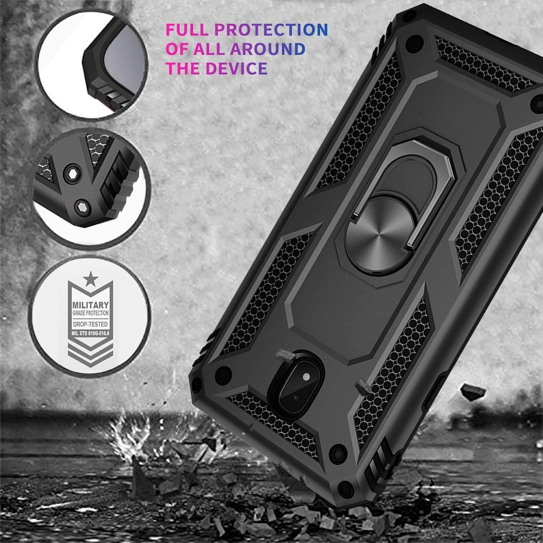 Zoeirc Funda para Galaxy J3 2018, funda J3 Star, J3 Achieve, Galaxy ExpressAmp Prime 3, J3 OrbitJ3 AuraSol 3, soporte magnético para anillo de