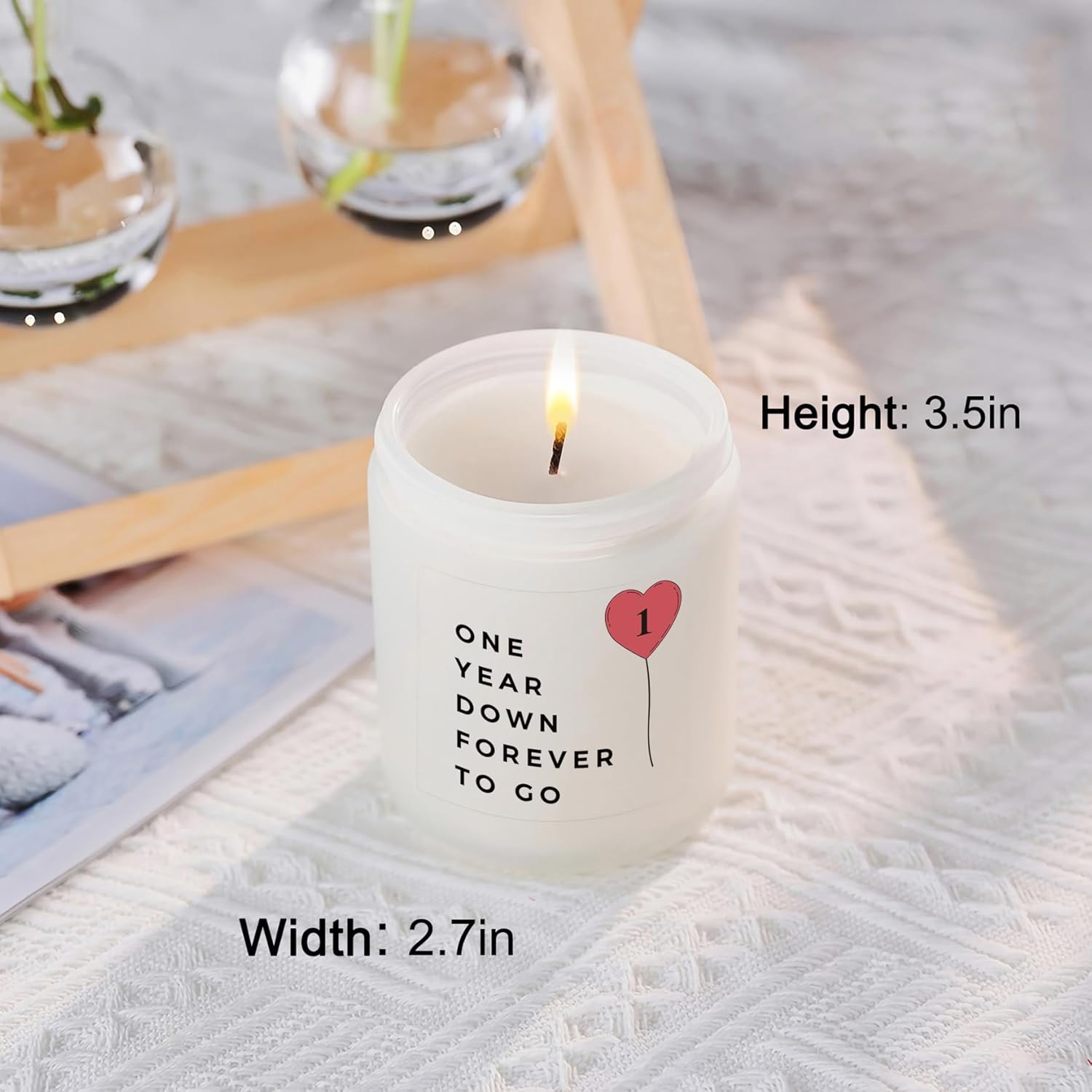 Un año, 1, 1 año, regalo de vela de primer aniversario para él, su pareja, el mejor regalo romántico de aniversario de papel para novia, novio,