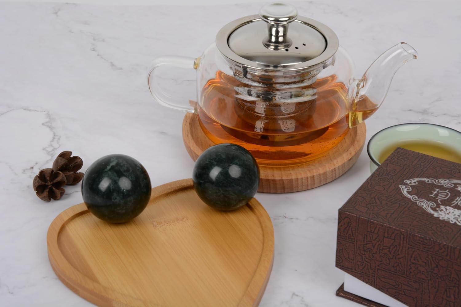 Pelotas Baoding de mármol natural de bolas tradicionales chinas para el cuidado de la salud, paquete de 2 bolas de masaje de 1.6 pulgadas para