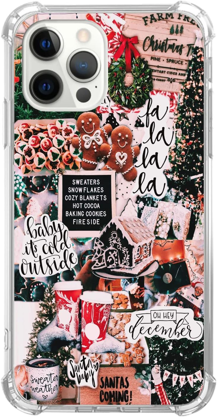 Funda de collage de Navidad de invierno para iPhone 15 Pro Max, diseño retro estético de Navidad de pan de jengibre y árbol para niñas, mujeres y