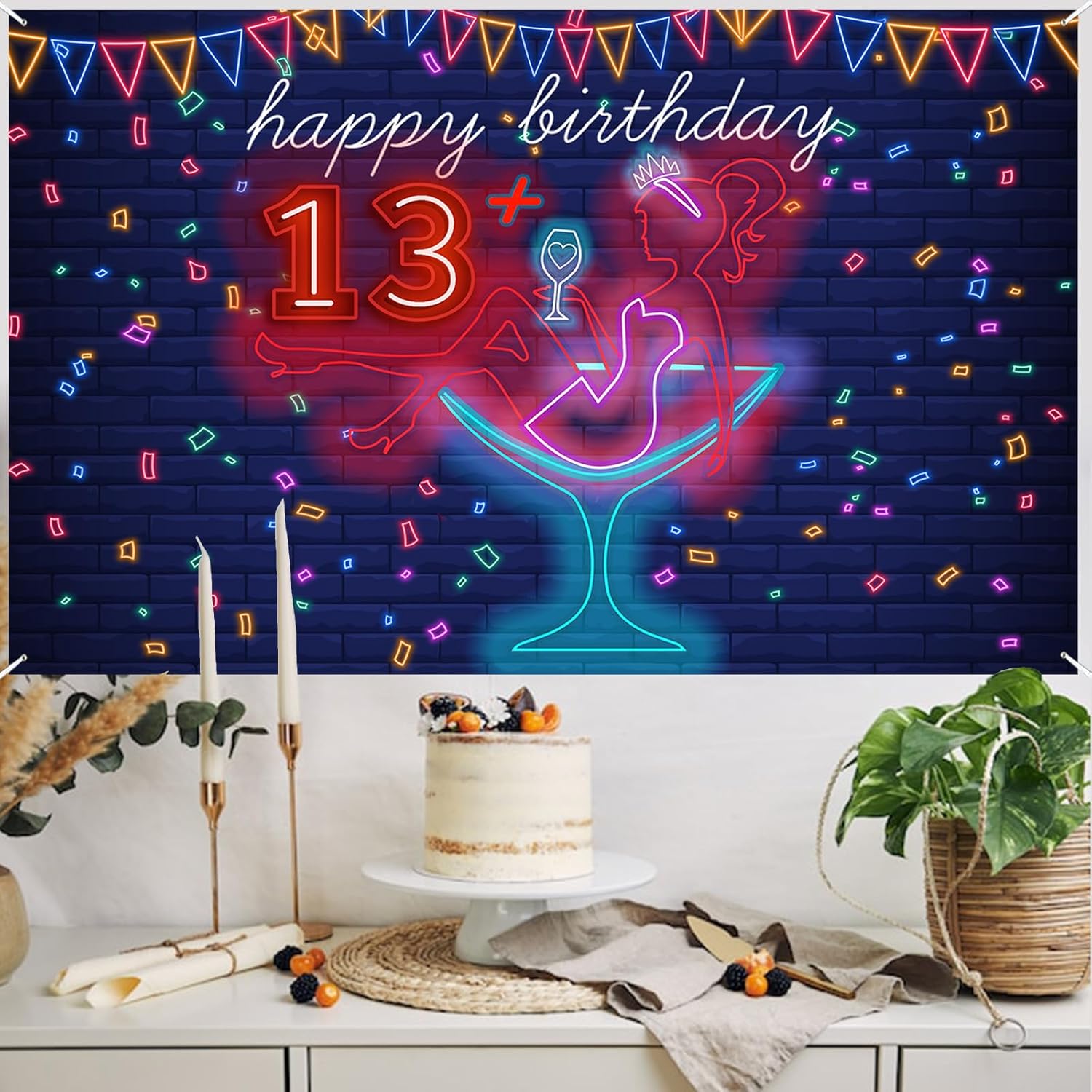 Cartel de neón con texto en inglés Happy 13 Birthday Girl Happy 13 Years – Cartel de fondo para decoración temática de spa para niñas, mujeres,