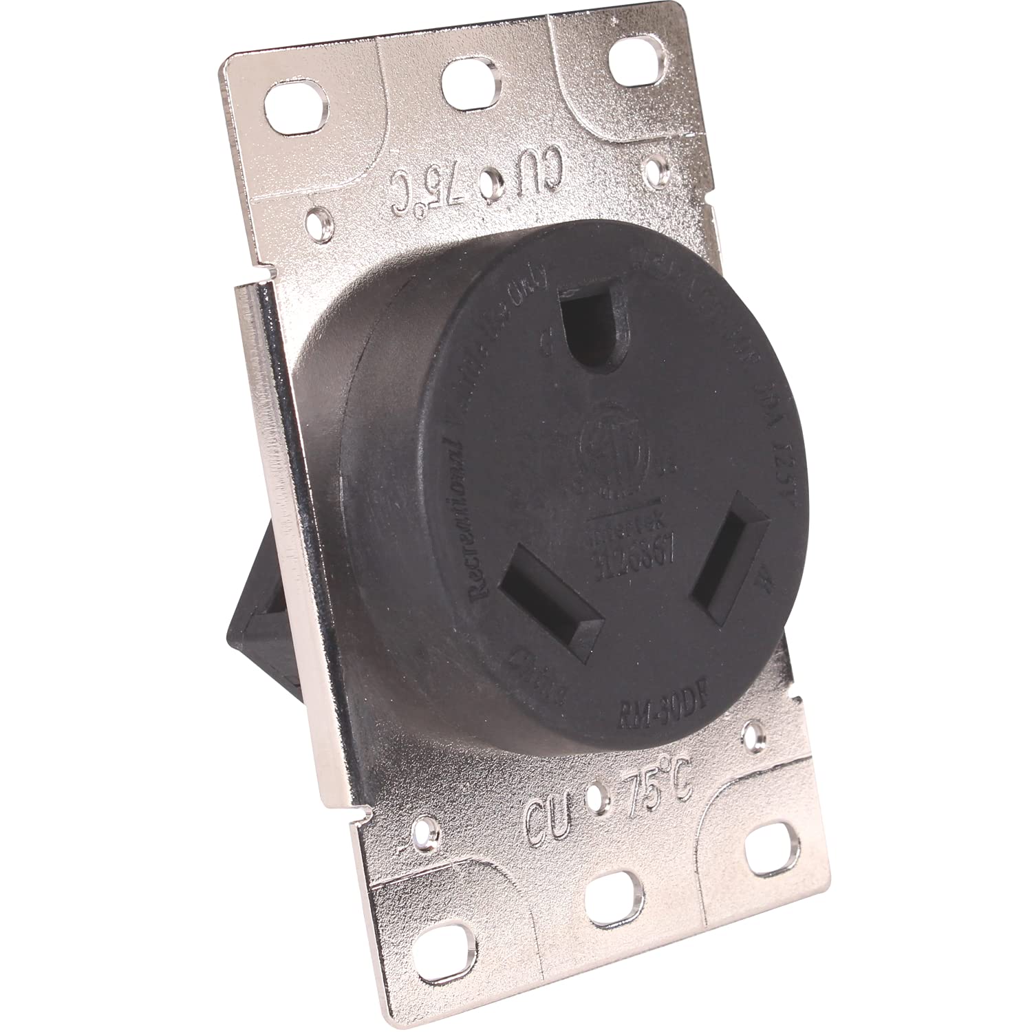 Journeyman-Pro RV 30 Amp, 125 voltios, NEMA TT-30R, 2P, 3W  Toma de corriente de montaje empotrado, hoja recta, grado industrial, conexión a tierra,