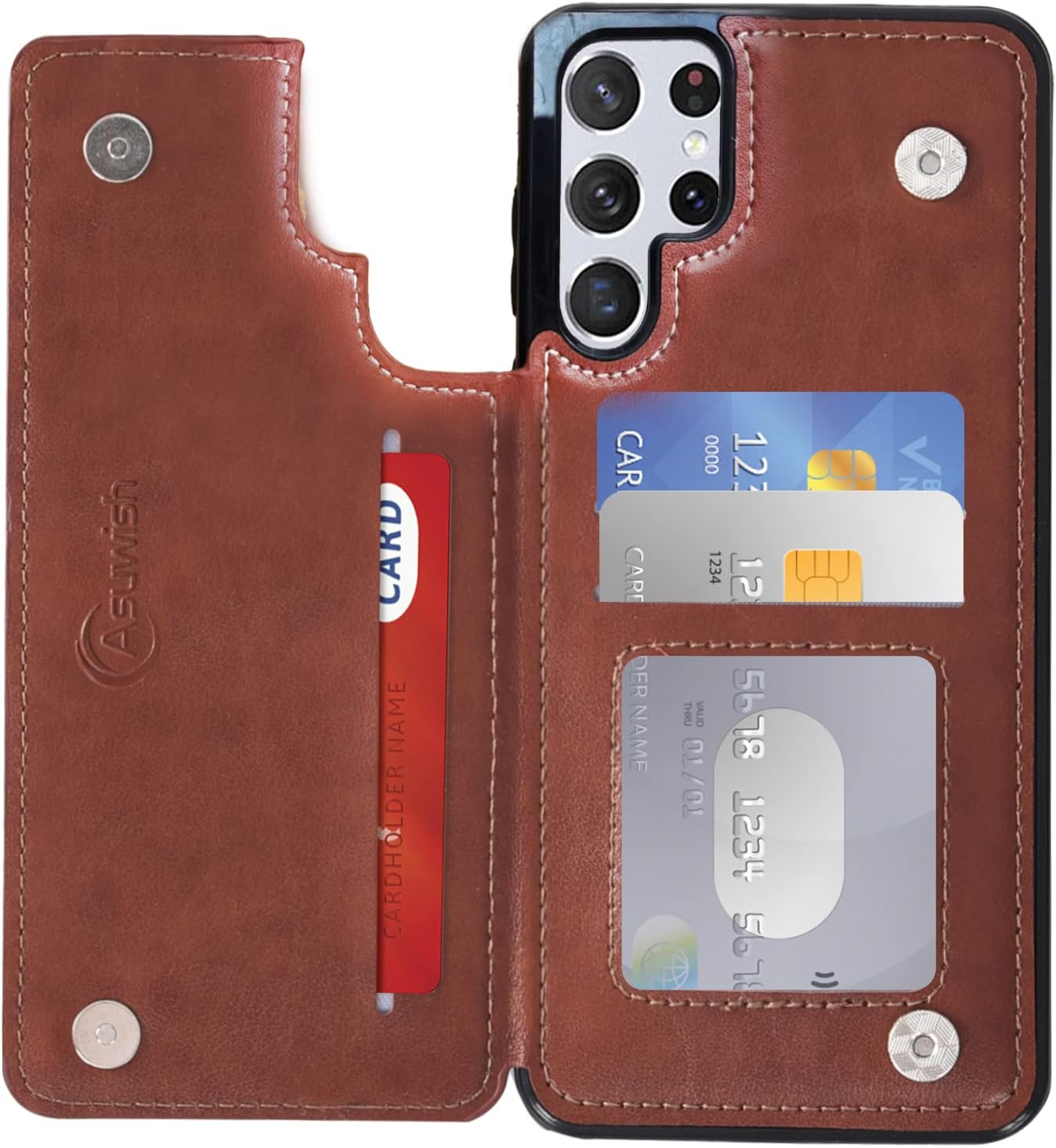 Asuwish Funda de teléfono para Samsung Galaxy S21 Ultra Glaxay S21ultra 5G Funda tipo cartera con protector de pantalla de vidrio templado y soporte