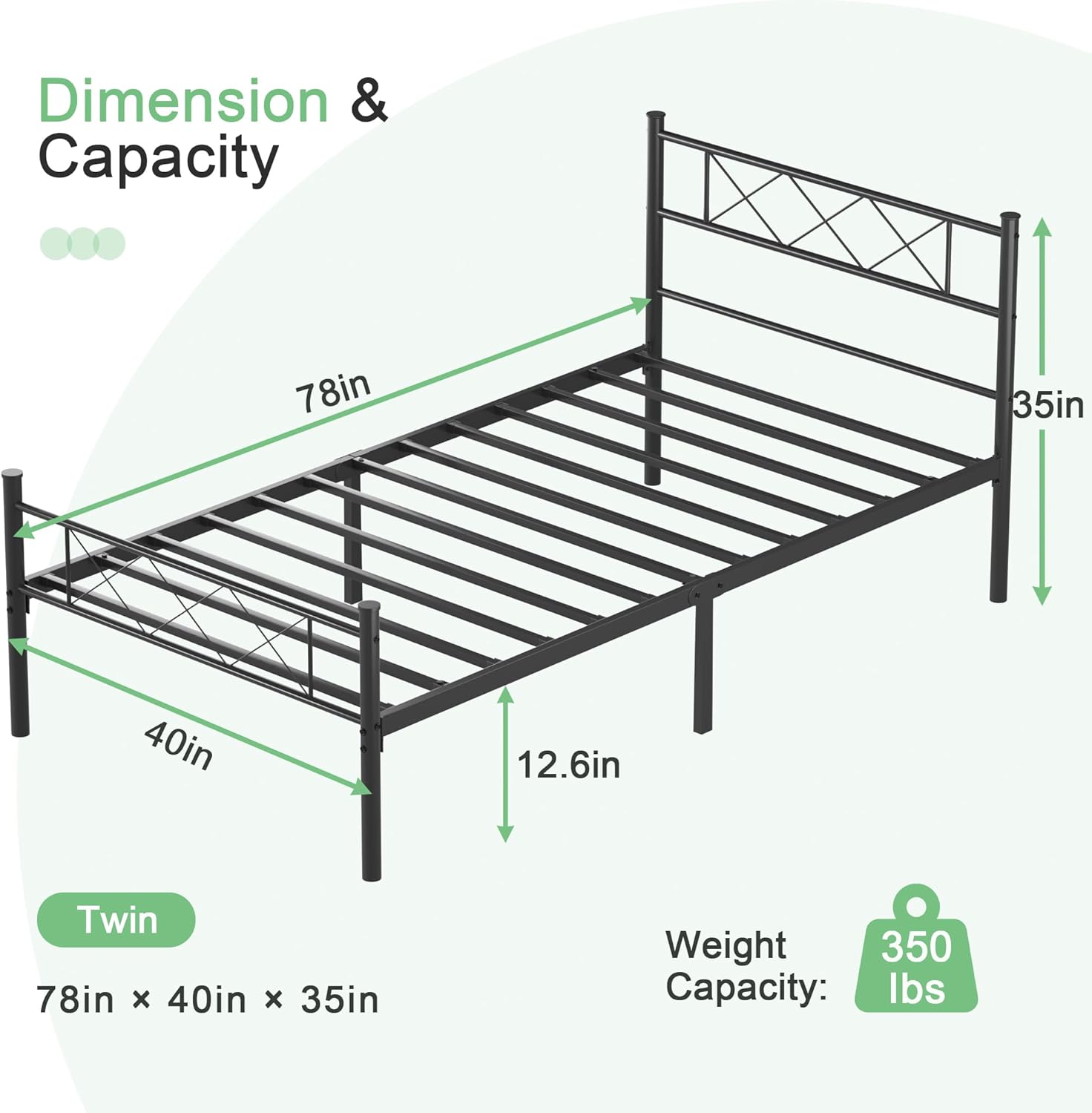 VECELO Base de cama tamaño individual con cabecero, plataforma resistente y base de colchón con soporte de listones de metal, no necesita somier,