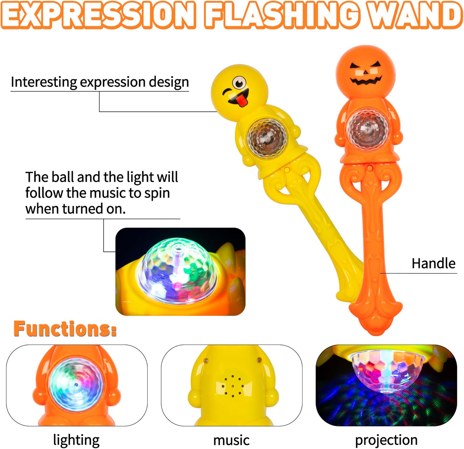 PROLOSO 5 varitas mágicas con luz de expresión encantadora con efecto de sonido para niños pequeños que brillan en la oscuridad, varita musical