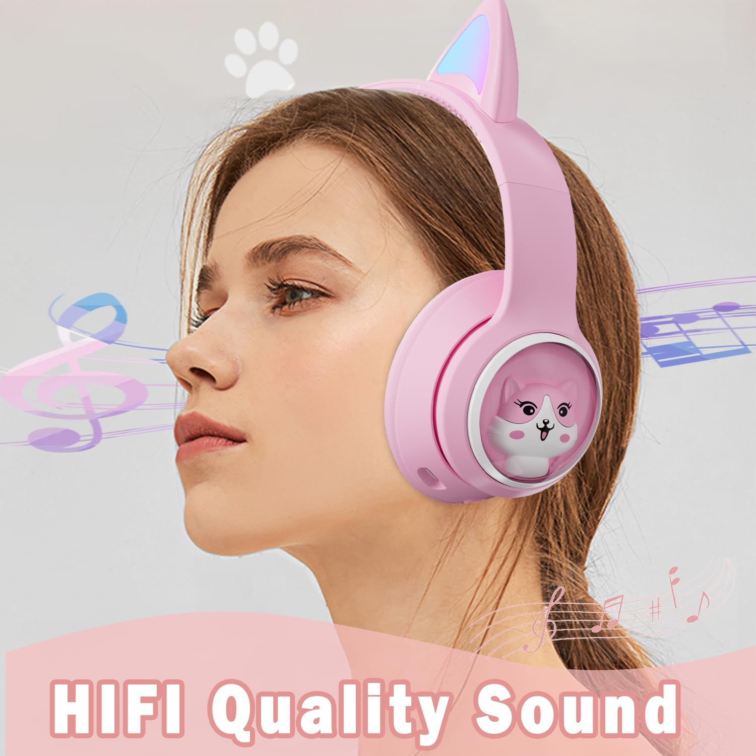 TOKANI Auriculares inalámbricos Bluetooth para niños, adolescentes y adultos, auriculares Bluetooth con micrófono, auriculares de oreja de gato para