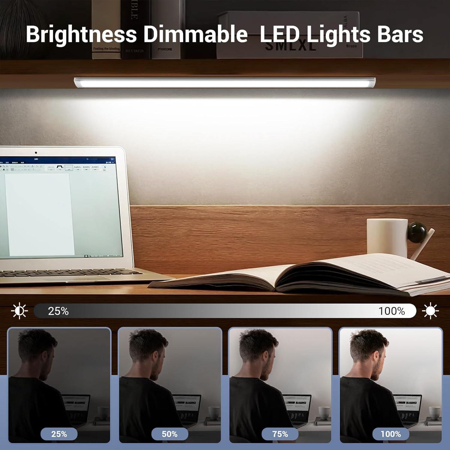 Luces para debajo del gabinete enchufables, 4 piezas ultra finas de 12 pulgadas, 144 luces LED regulables debajo de la encimera con función de