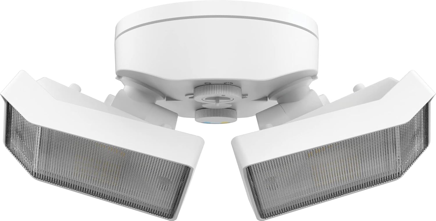 Lithonia Lighting HGX LED 2SH ALO SWW2 120 PE WH M2 HomeGuard – Reflector LED de seguridad para exteriores, salida de luz ajustable, CCT conmutable,