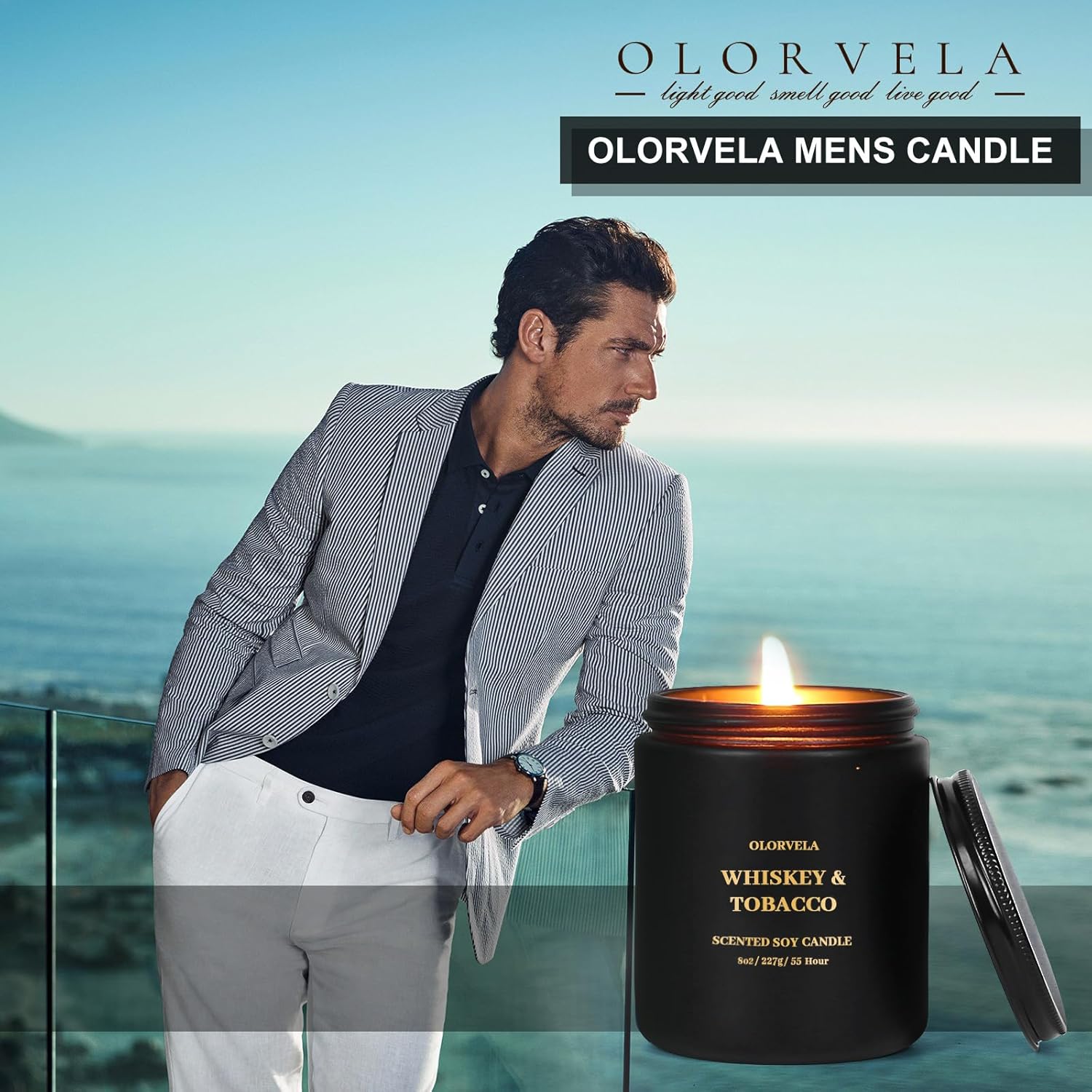olorvela Velas perfumadas para hombres, velas para el hogar, velas perfumadas, regalos para mujeres y hombres, 8 onzas, 50 horas de tiempo de