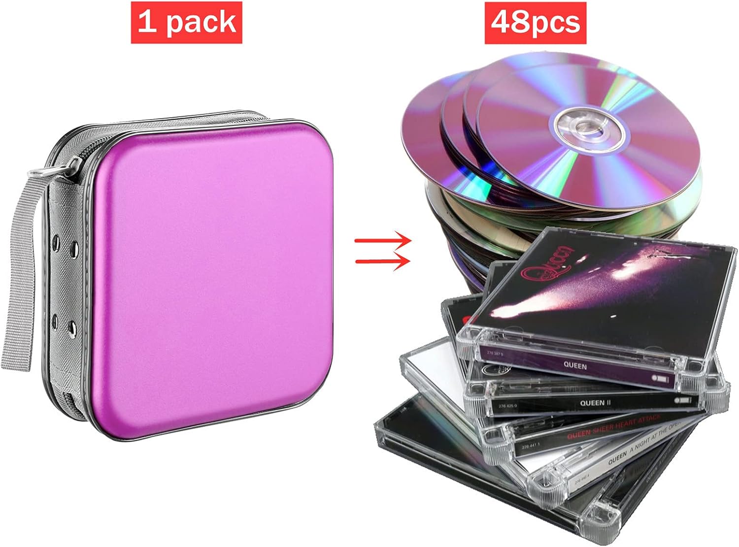 Funda para DVD, estuche portátil para CD de capacidad para 48 unidades, almacenamiento de plástico duro, DVD, CD, cartera, organizador para