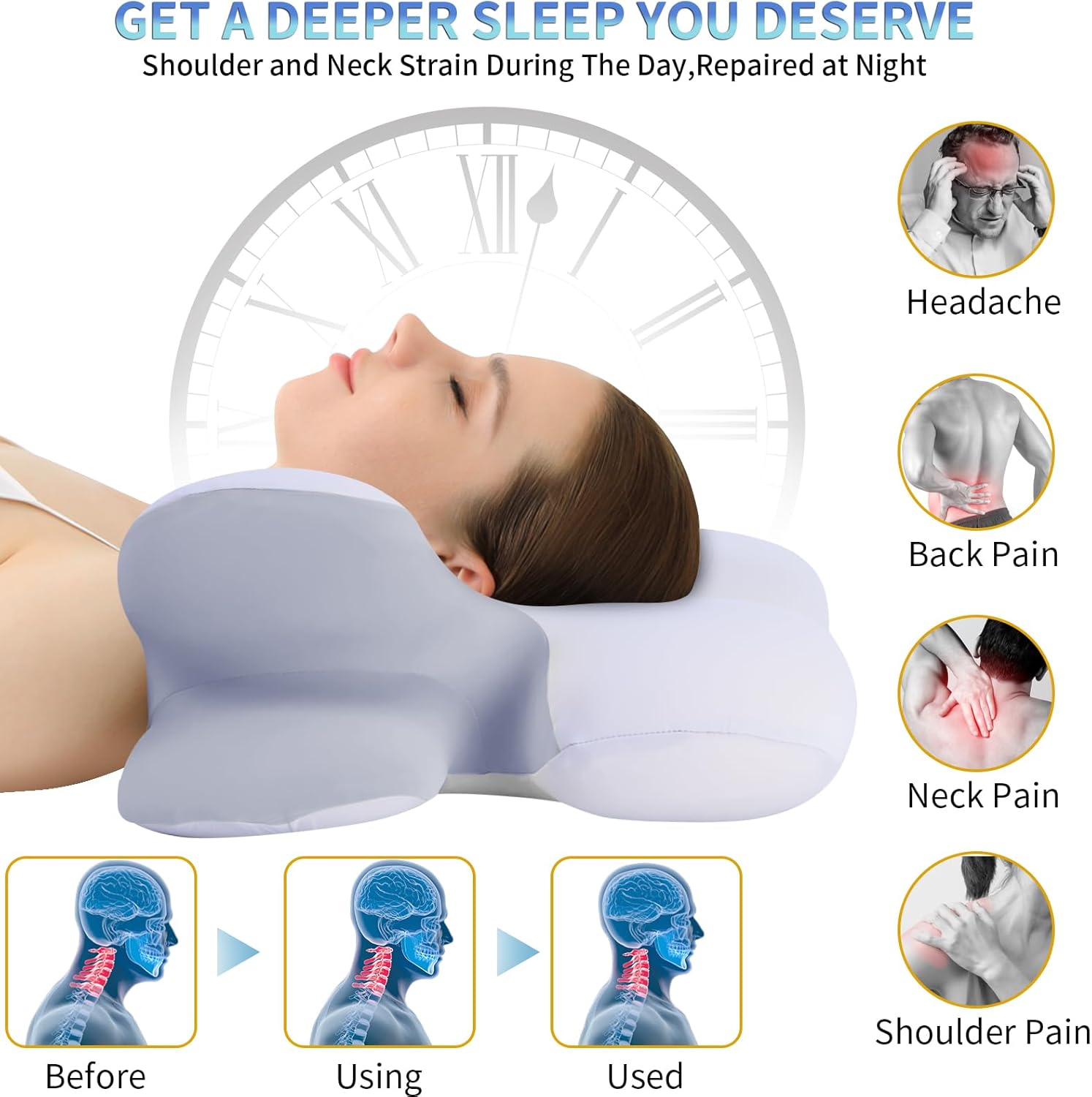 Almohada cervical para el cuello, almohada ortopédica ergonómica de contorno para aliviar el dolor de cuello y hombros con funda de almohada de
