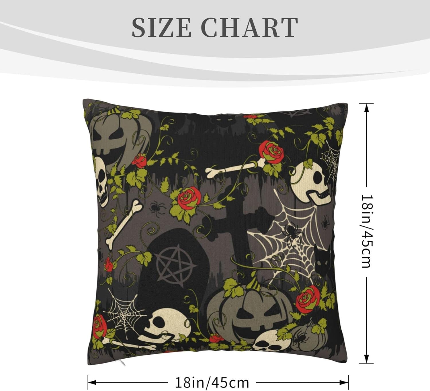 ALYYDFF Gothic Halloween with Red Roses Scary Fashion Throw Pillow Cover for Kids Pillow Case for Sofa Bed Chair Living Room Home Decorative Square