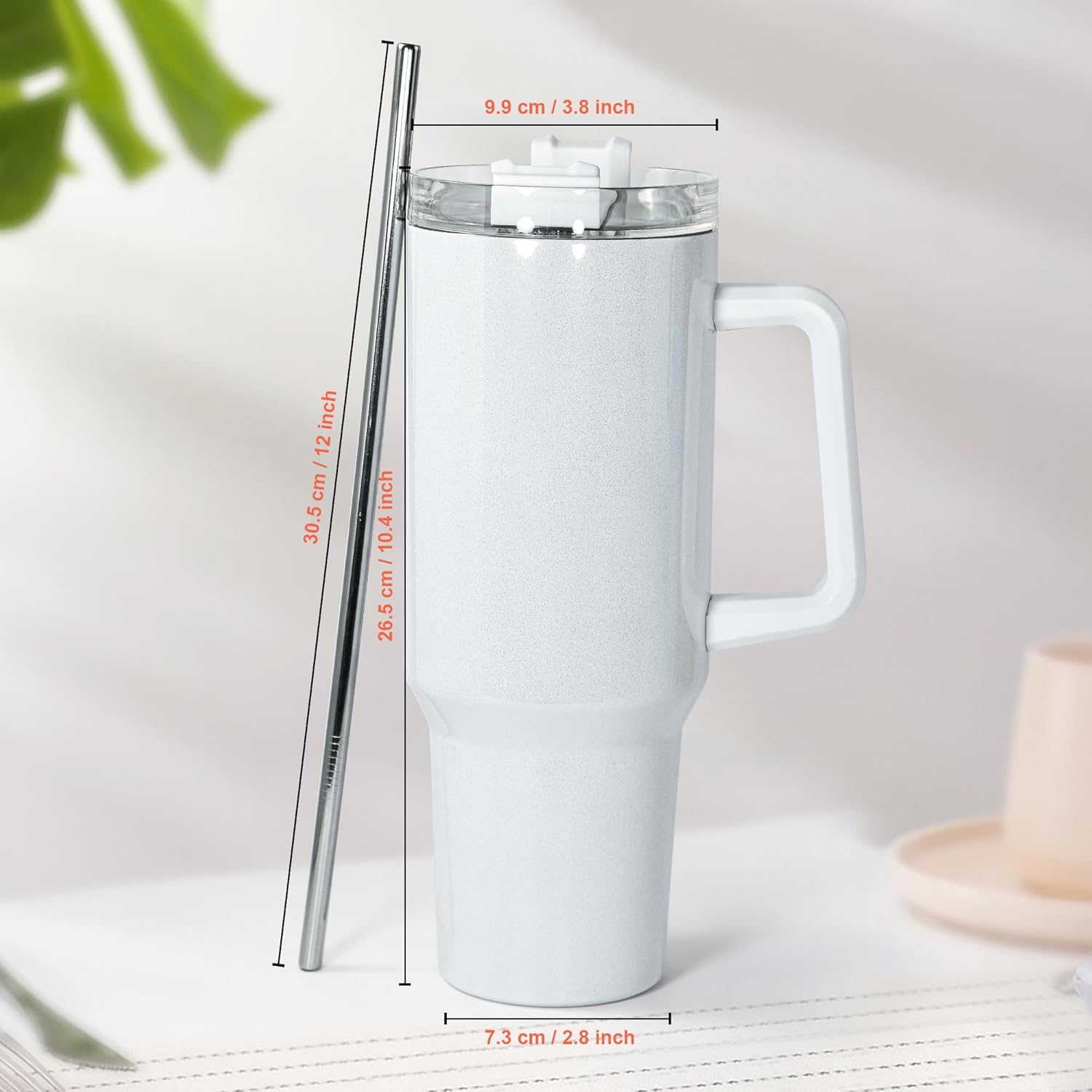 AGH Paquete de 4 vasos de 40 onzas de sublimación blanco brillante con popote y tapa de acero inoxidable, vasos aislados al vacío de doble pared