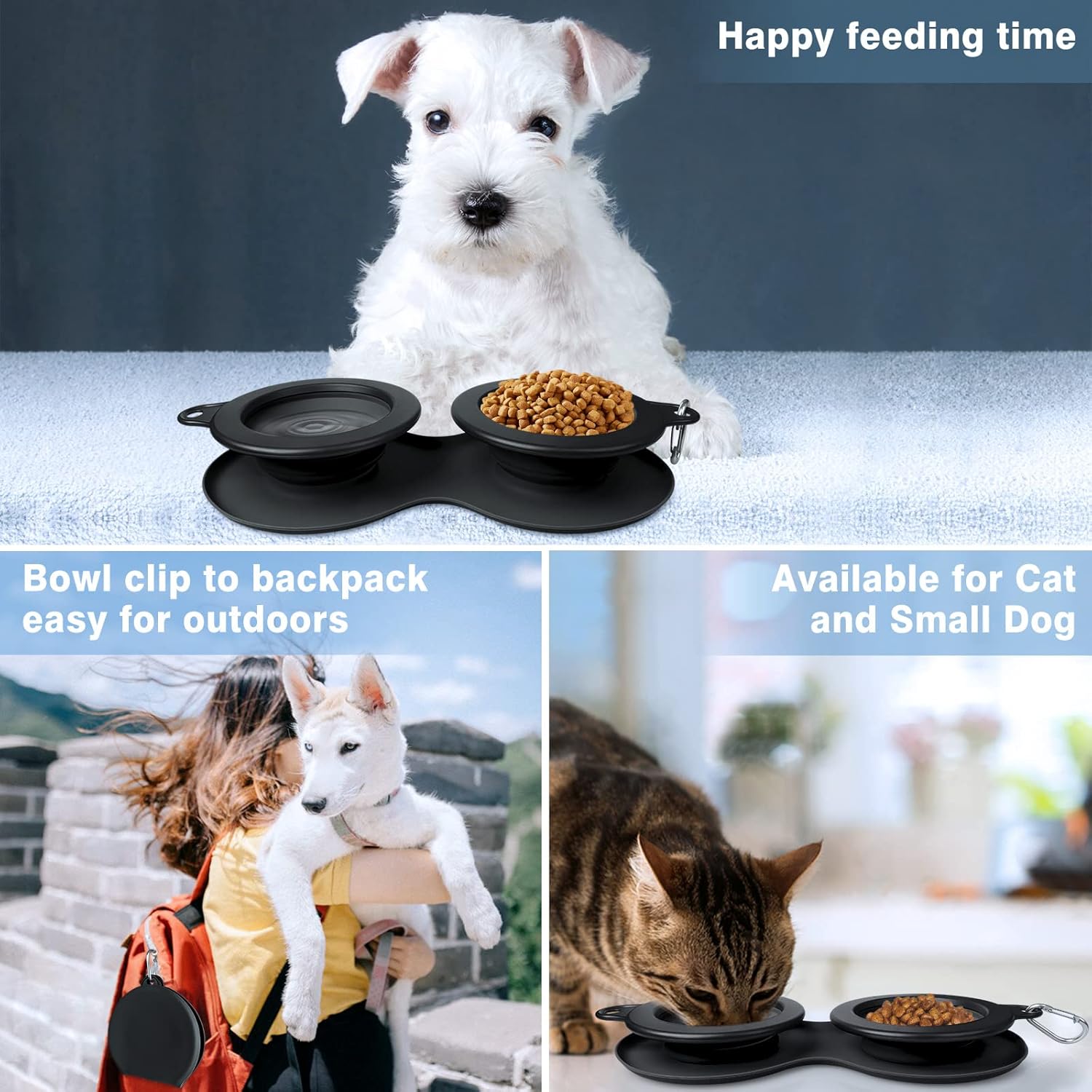 WINSEE – Cuencos plegables para perros con agua, portátil, para alimentar alimentos para mascotas, gatos, plegable, expansible, sin derrames, tapete