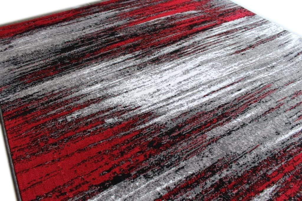 Alfombras grandes y modernas para sala de estar, alfombra abstracta de color rojo, gris y negro, para oficina y cocina (5′ 3″ x 7′ 5″)