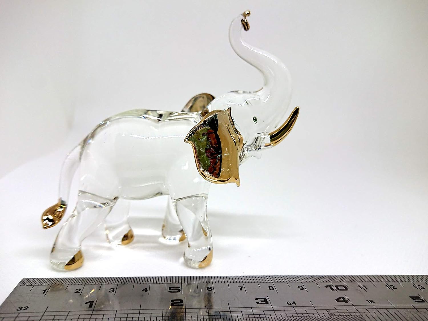 Figuras artísticas de elefante en miniatura de vidrio soplado a mano, animales coleccionables, decoración de regalo, tronco (3.5 pulgadas, oro