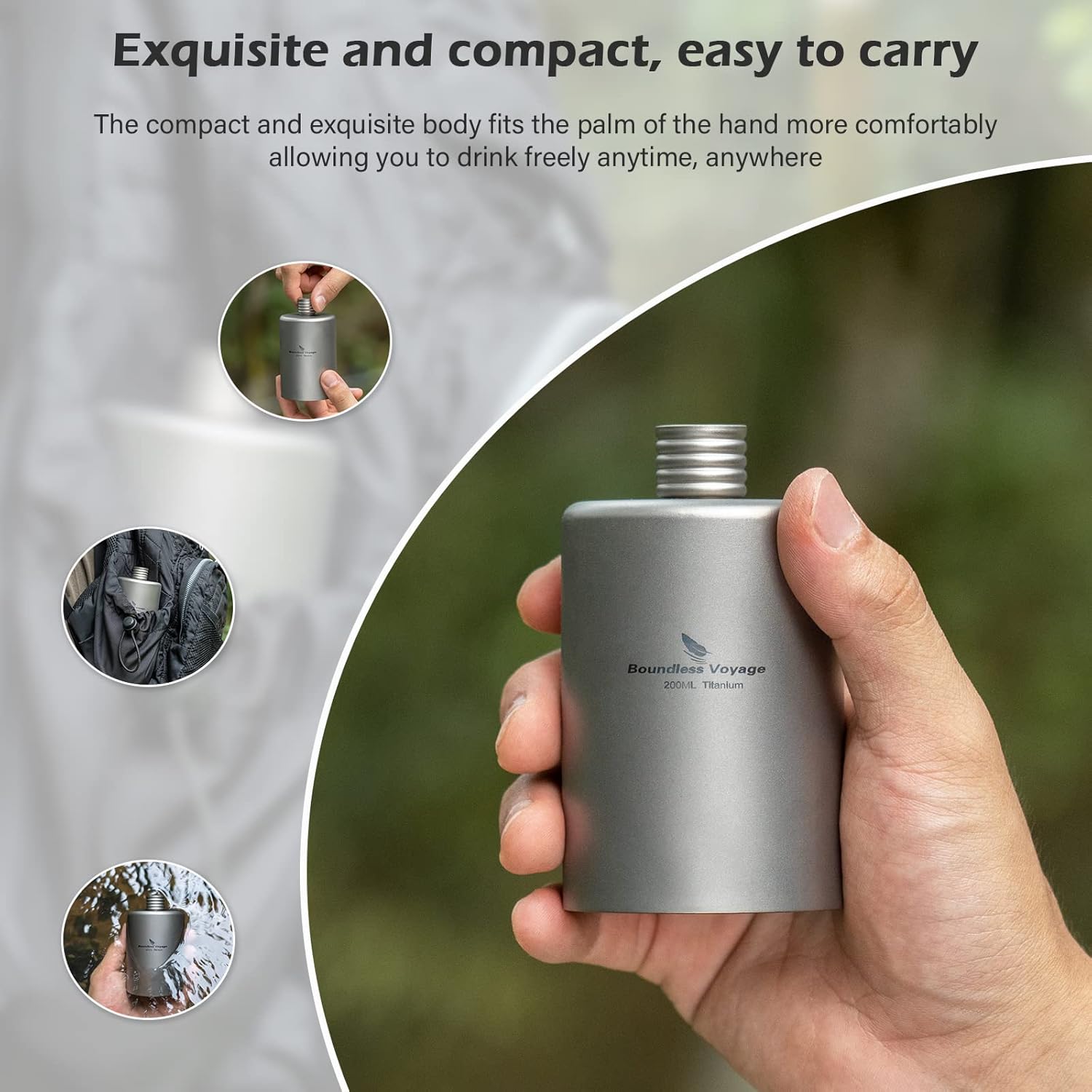 iBasingo 6.8 fl oz Titanio Pocket Flagon Camping Portátil Alcohol Botella Bebida Deportes Al Aire Libre Frasco de la Cadera Picnic Botella de Vino