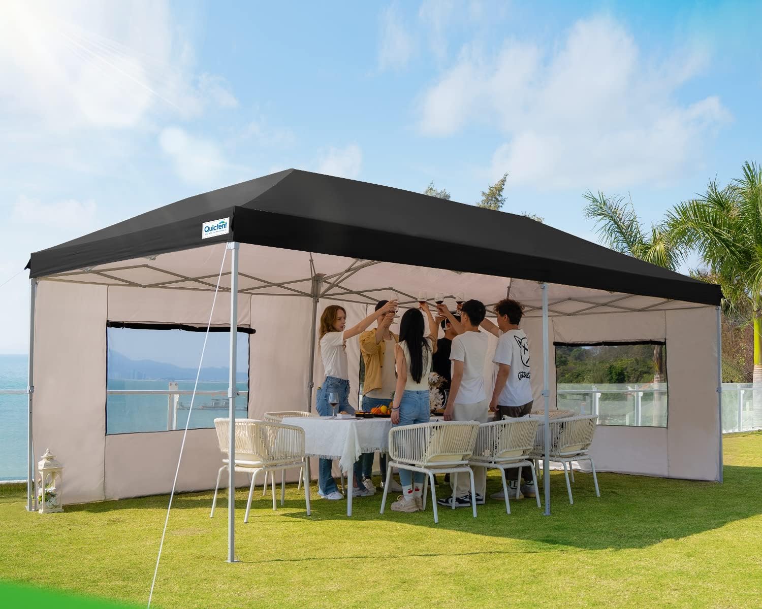 Quictent Tienda de campaña plegable instantánea EZ de 10 x 20 pies con paredes laterales y bolsa enrollable, 100% impermeable, 6 colores (negro
