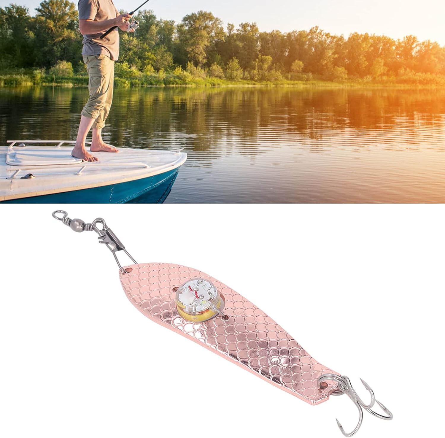 Keenso Señuelo de pesca LED de acero inoxidable a prueba de óxido con luz LED para accesorios de pesca, fuerte, duradero y resistente a la corrosión