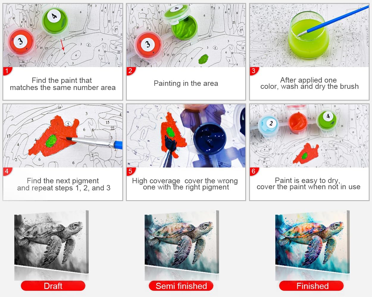 Pintura por números, tortuga marina para adultos, kits de pintura por números sobre lienzo, animales, pintura al óleo a mano con pinceles y