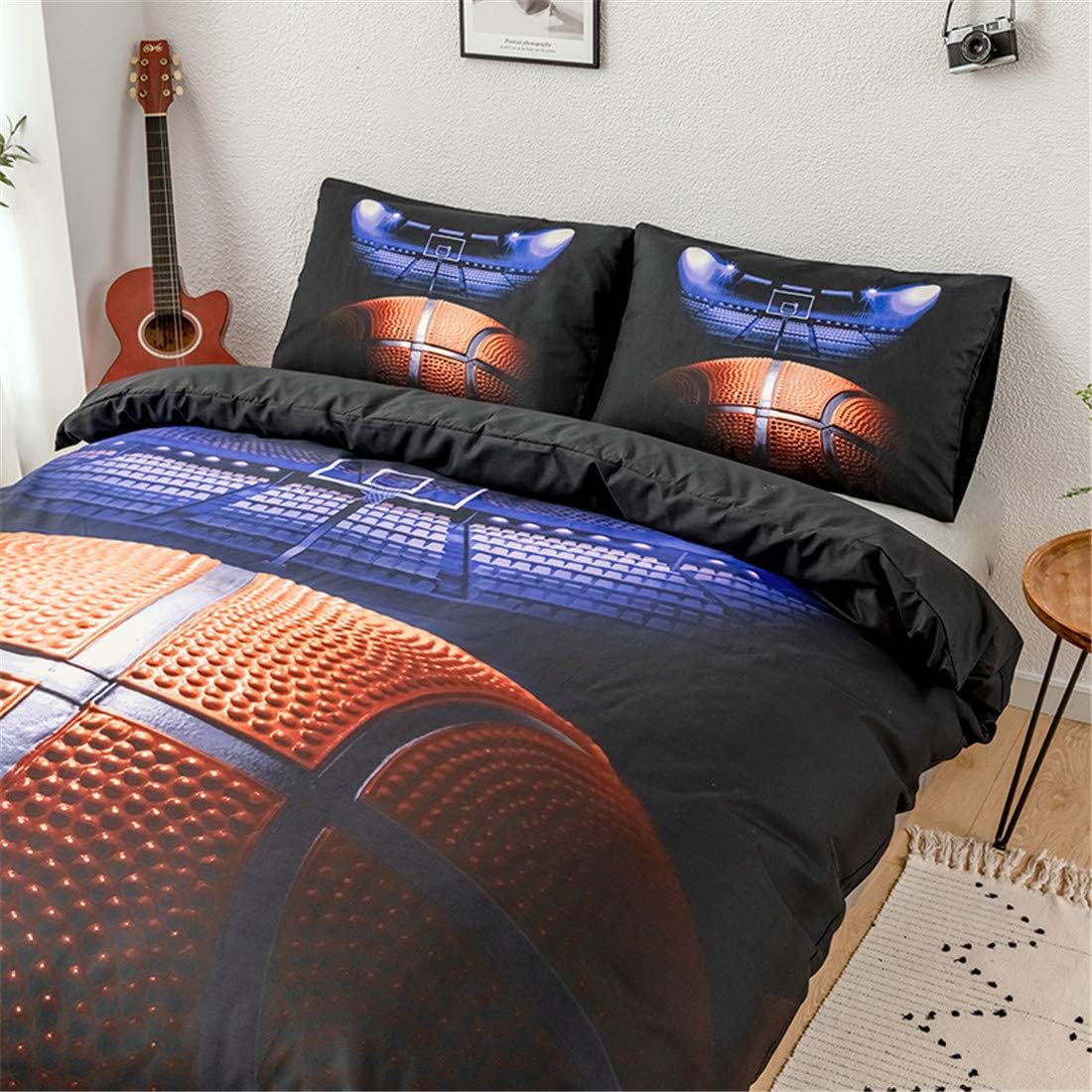 Juego de ropa de cama deportiva 3D de baloncesto para adolescentes y niños, juegos de funda de edredón con fundas de almohada, tamaño individual XL,