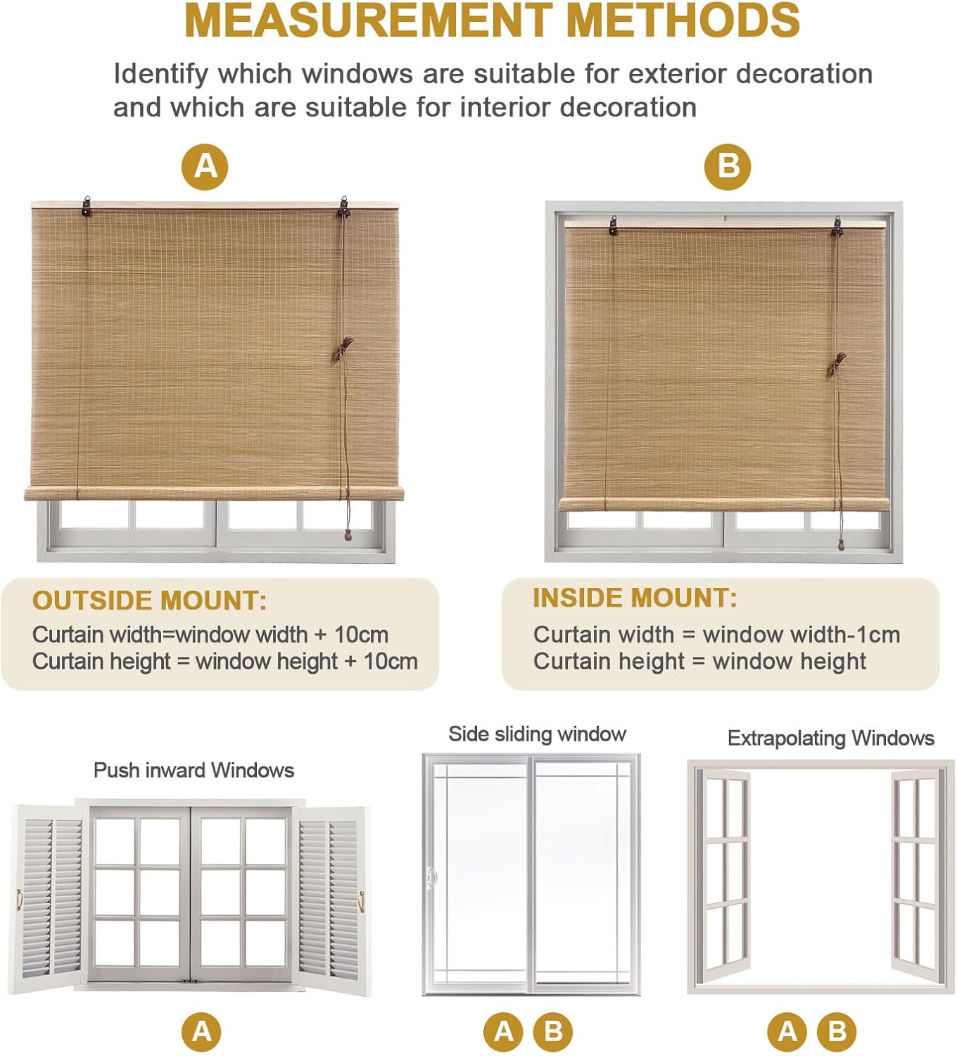 HIAPES Persianas de bambú, persianas de bambú para ventanas interiores, persianas de bambú para patio, persianas de bambú para ventanas, tamaño