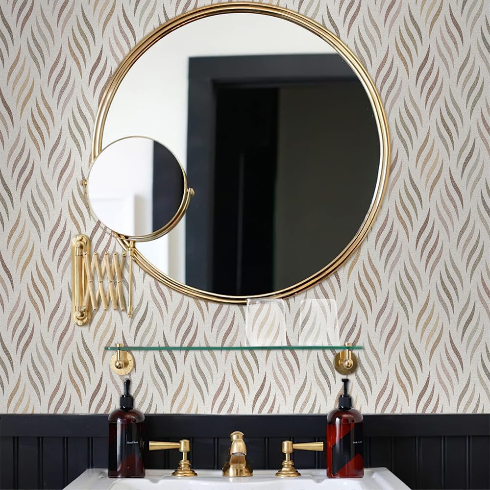 MuralPeel Papel tapiz geométrico bohemio con hojas onduladas para despegar y pegar, moderno, fácil de despegar, papel de contacto vintage,