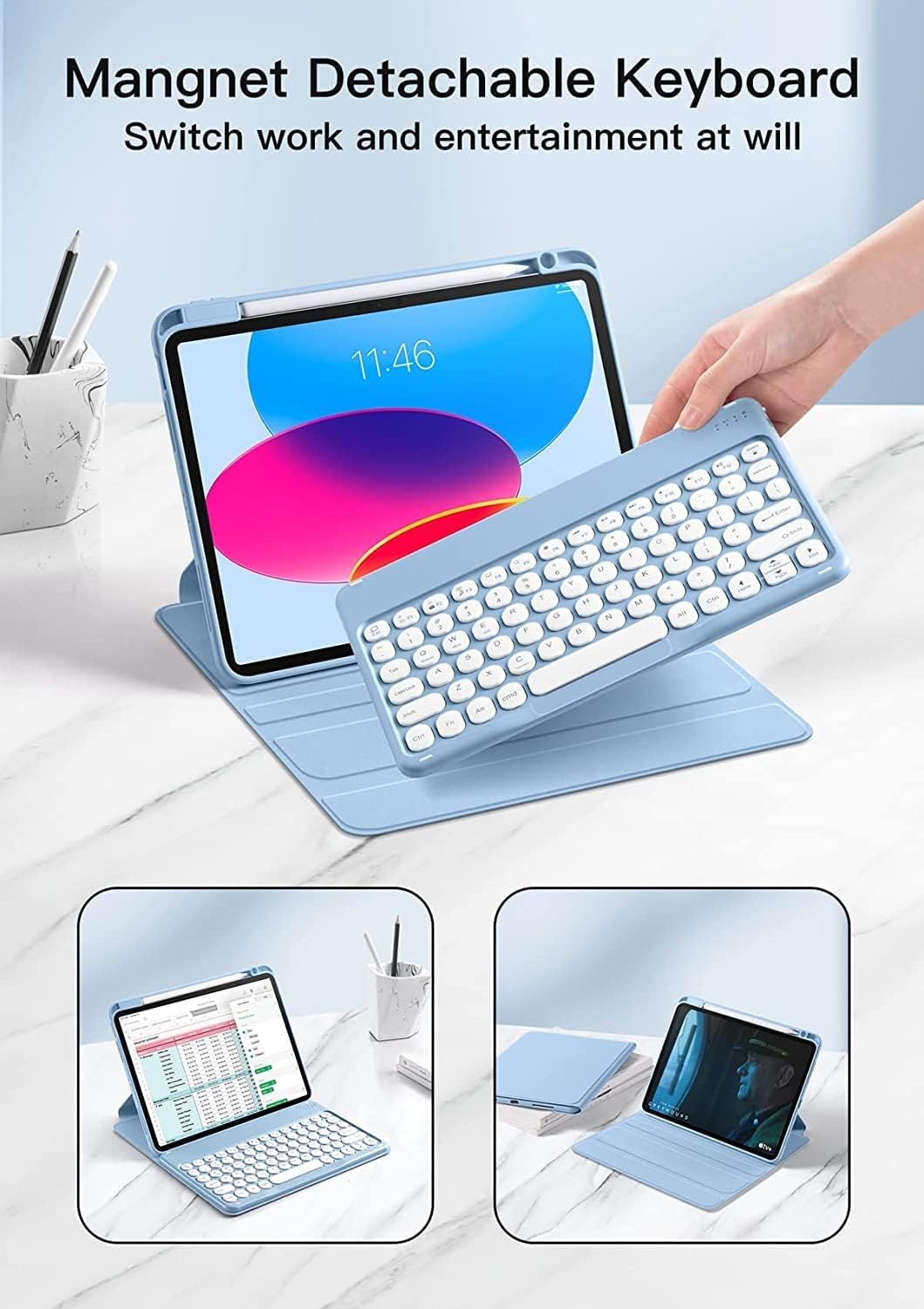 AnMengXinLing Funda vertical de teclado para iPad9iPad8iPad7 de 10.2 pulgadas con mouse, iPad de 987 generación y Air3Pro10.5 con combo de teclado y