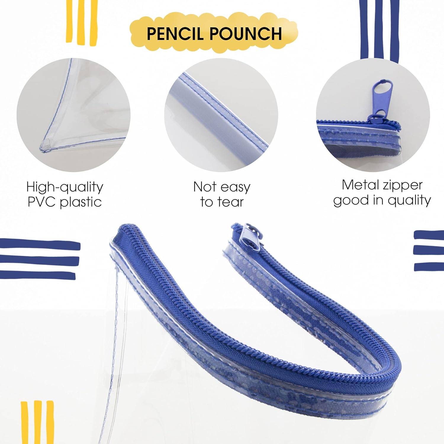 BAZIC – Estuche para lápices de 3 anillos con agujeros de anillos reforzados con remaches, color transparente de 11 x 5 pulgadas, bolsa con