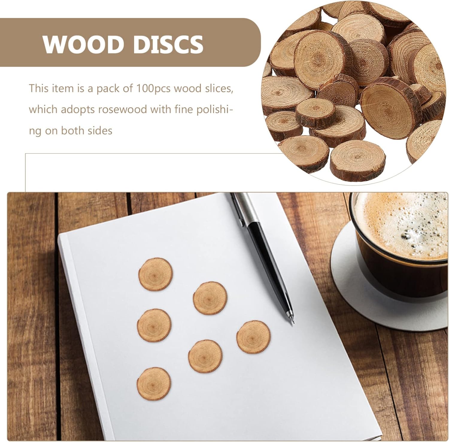 IMIKEYA 100 discos de madera de 0.6-1.2 in, rebanadas de madera sin terminar, para manualidades, rebanadas de madera en blanco para Navidad, boda,