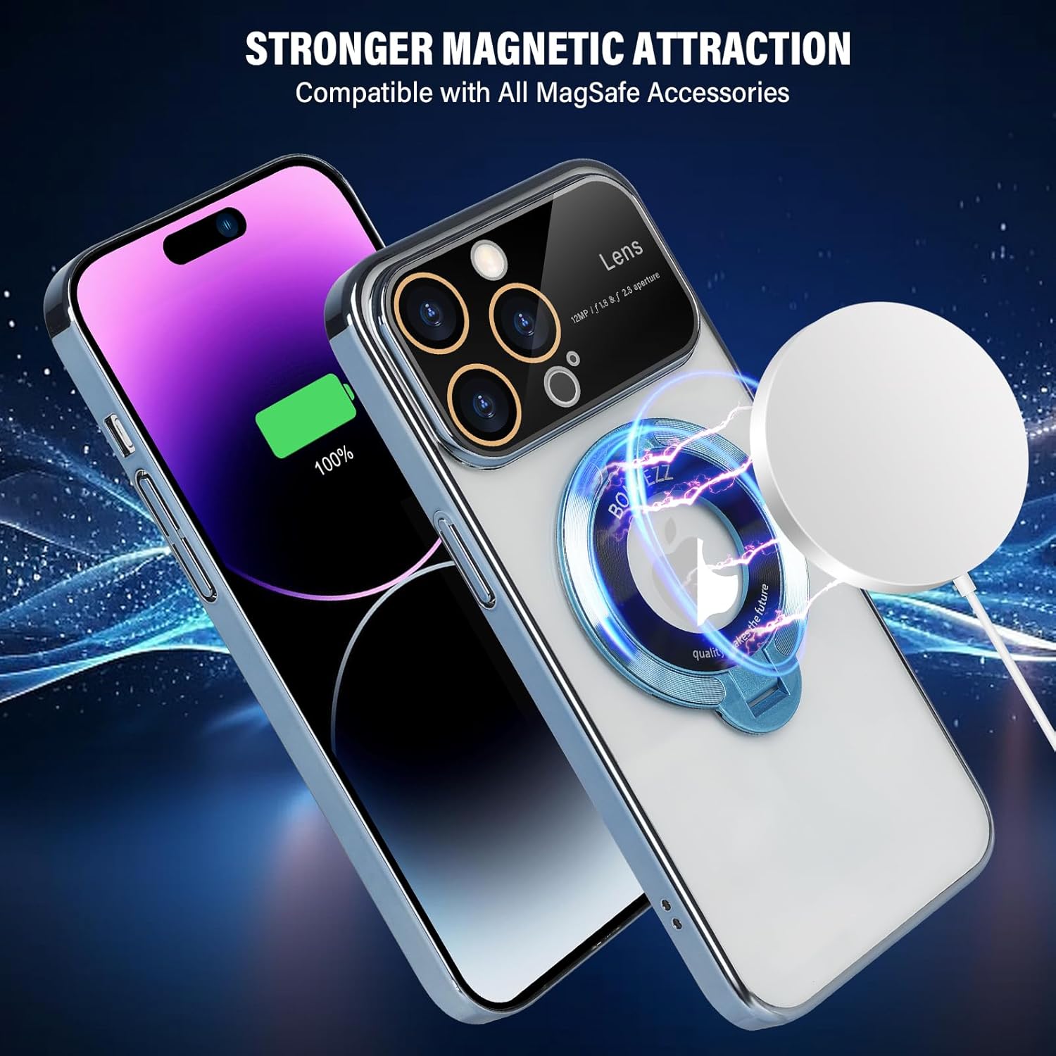 Omio – Funda magnética transparente para iPhone 15 Pro Max con soporte magnético invisible compatible con el logotipo MagSafe, protector de lente de