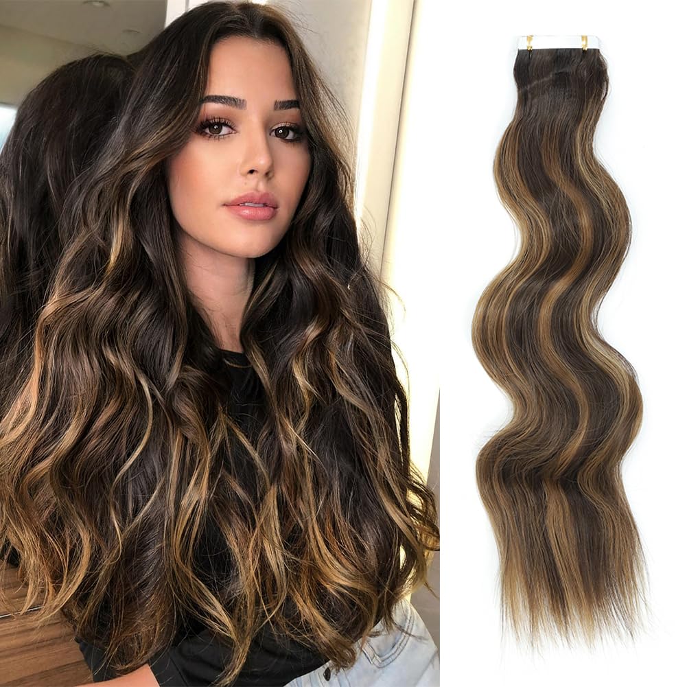 AFNOTE Extensiones de cabello adhesivas, 10 unidades, 1.76 oz, rizado, ondulado, ondulado, extensiones de cabello de 20 pulgadas, extensiones de